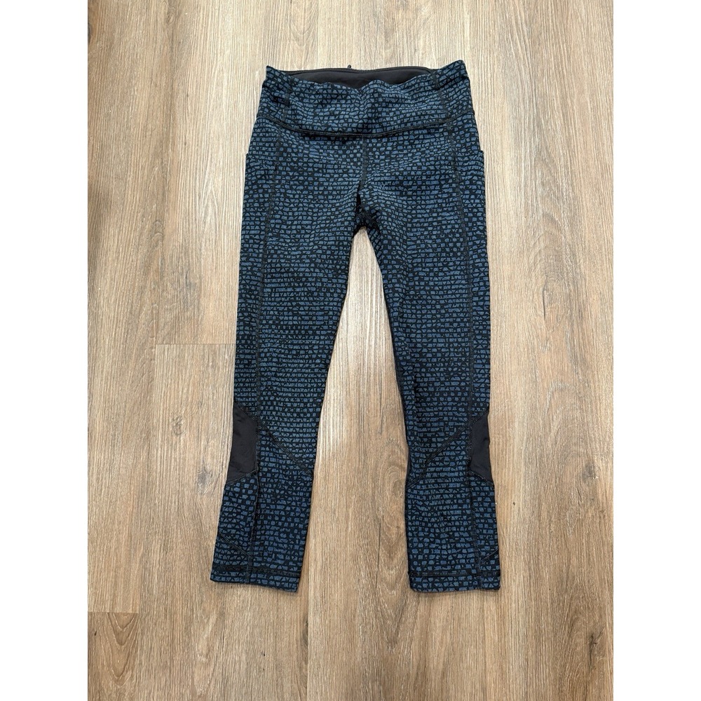 Lululemon Pace Rival Crop Legging Shatter Weave Desert Teal Blue Womens 4